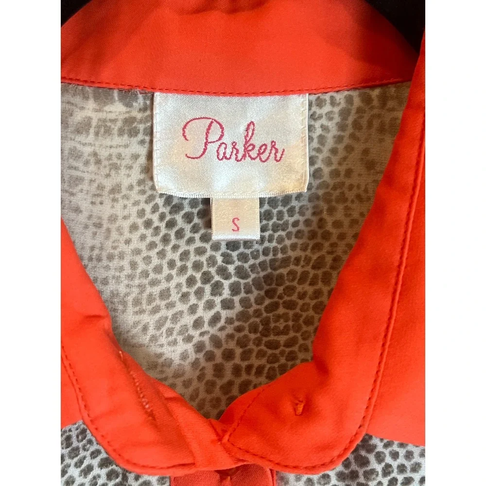 Parker Womens 100% Silk Snakeskin Print Sleeveless Blouse‎ Orange Contrast Small